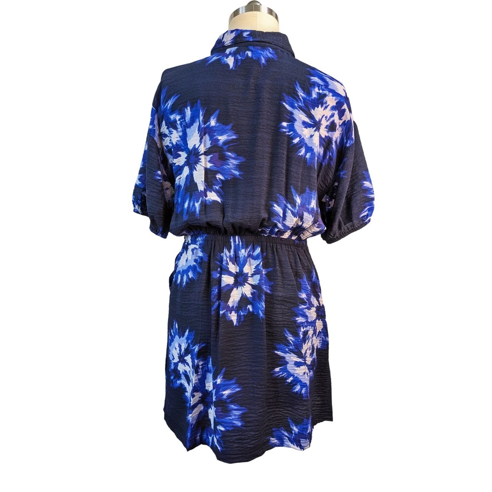 Simply Vera Wang XL women's black/blue floral print shirtdress side pockets - Picture 3 of 5